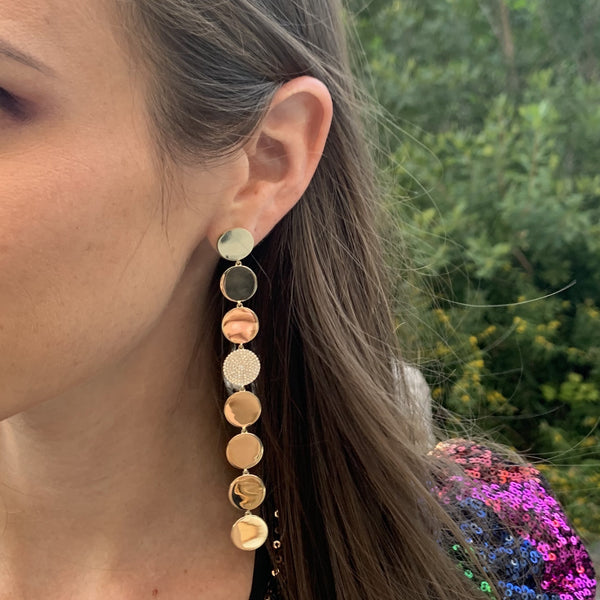 Extra Long Disc Drop Earrings