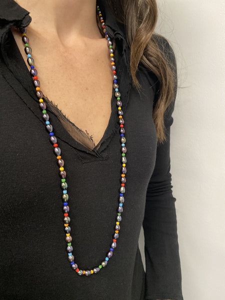 Black Baroque Pearl Rope Necklace