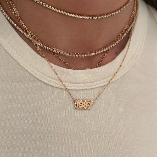 Extra Small Bubble Numbers with Pave Outline Necklace