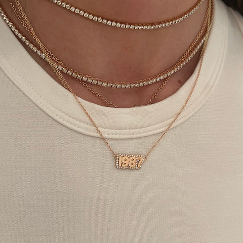 Extra Small Bubble Numbers with Pave Outline Necklace