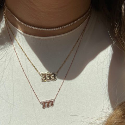 Large Bubble Numbers with Pave Outline Necklace