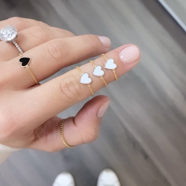 Mini Enamel Heart Chain Ring