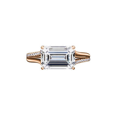 Link to the 2.71 Carat East-West Emerald Cut Engagement Ring with Rose Gold Split Shank Product