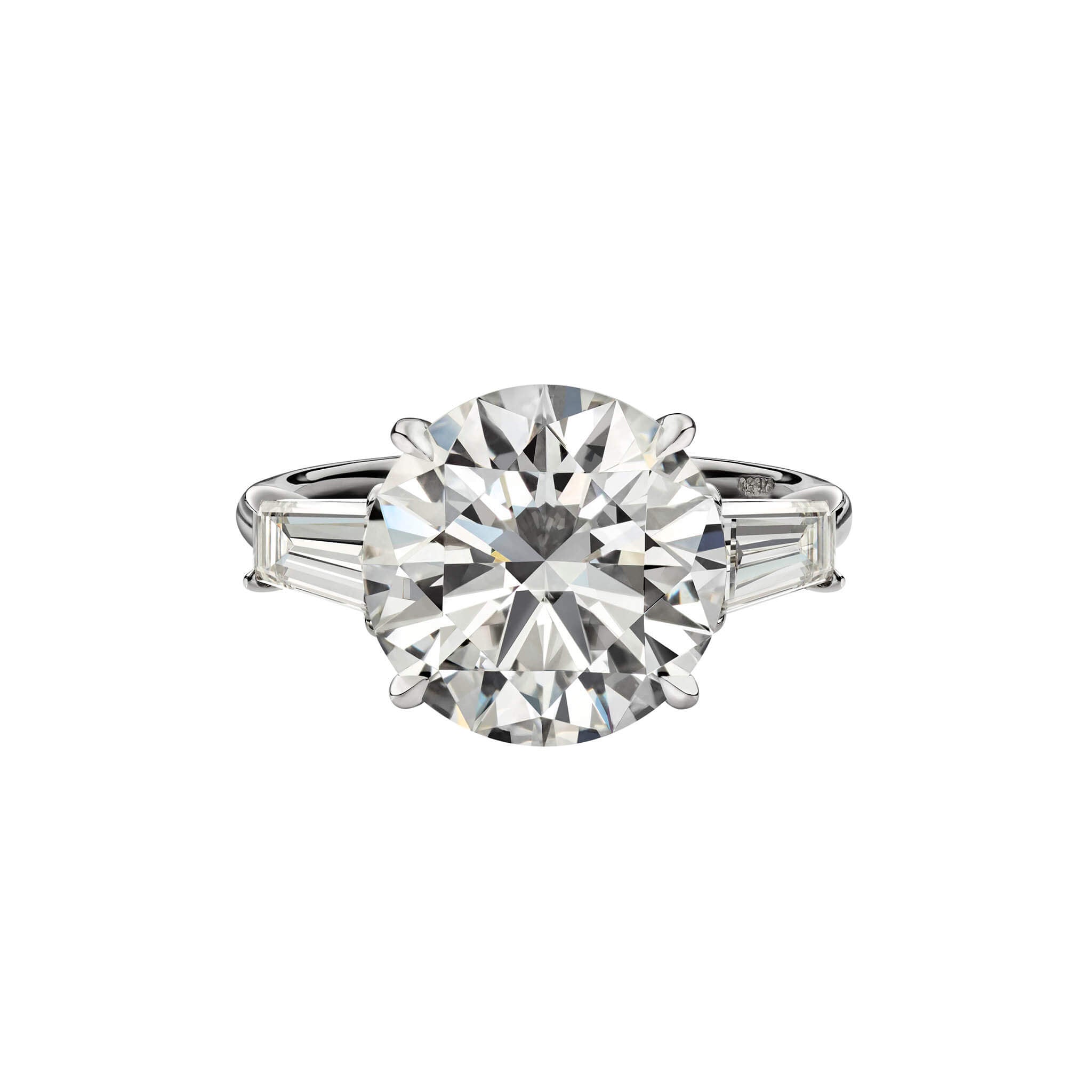 5.83 Carat Round Brilliant Cut Engagement Ring with Tapered Baguettes