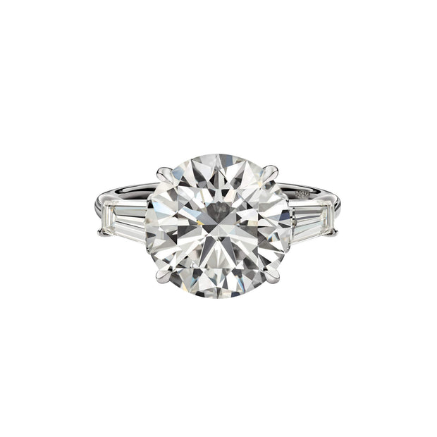 5.83 Carat Round Brilliant Cut Engagement Ring with Tapered Baguettes