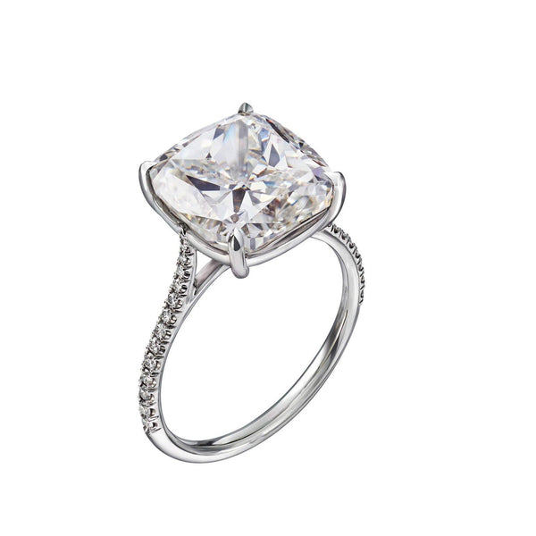 6.89 Carat Cushion Cut Engagement Ring with Diamond Pavé