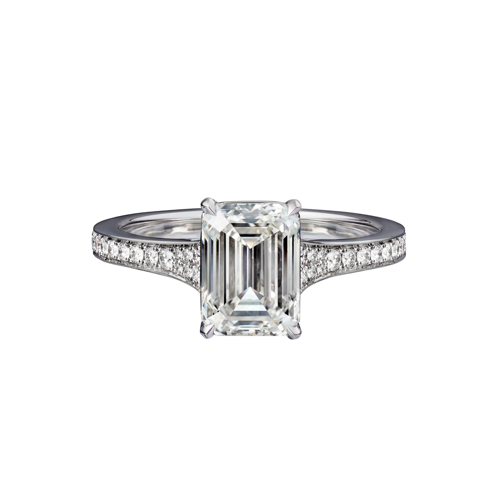 2.02 Carat Emerald Cut Engagement Ring with Bright Cut Pavé