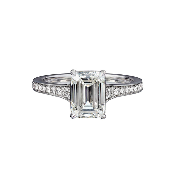 2.02 Carat Emerald Cut Engagement Ring with Bright Cut Pavé
