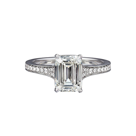 2.02 Carat Emerald Cut Engagement Ring with Bright Cut Pavé