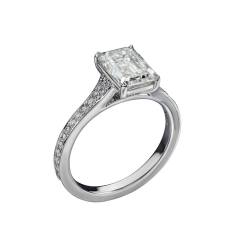 2.02 Carat Emerald Cut Engagement Ring with Bright Cut Pavé