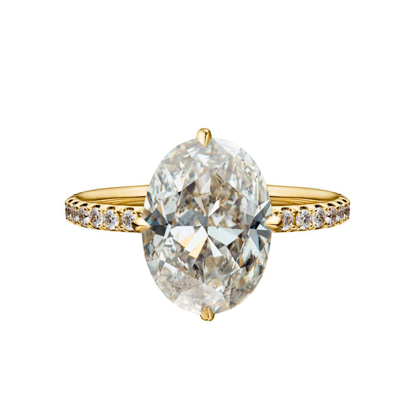 4.23 Carat Compass Set Oval Cut Engagement Ring with Diamond pavé