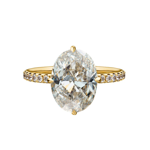 4.23 Carat Compass Set Oval Cut Engagement Ring with Diamond pavé
