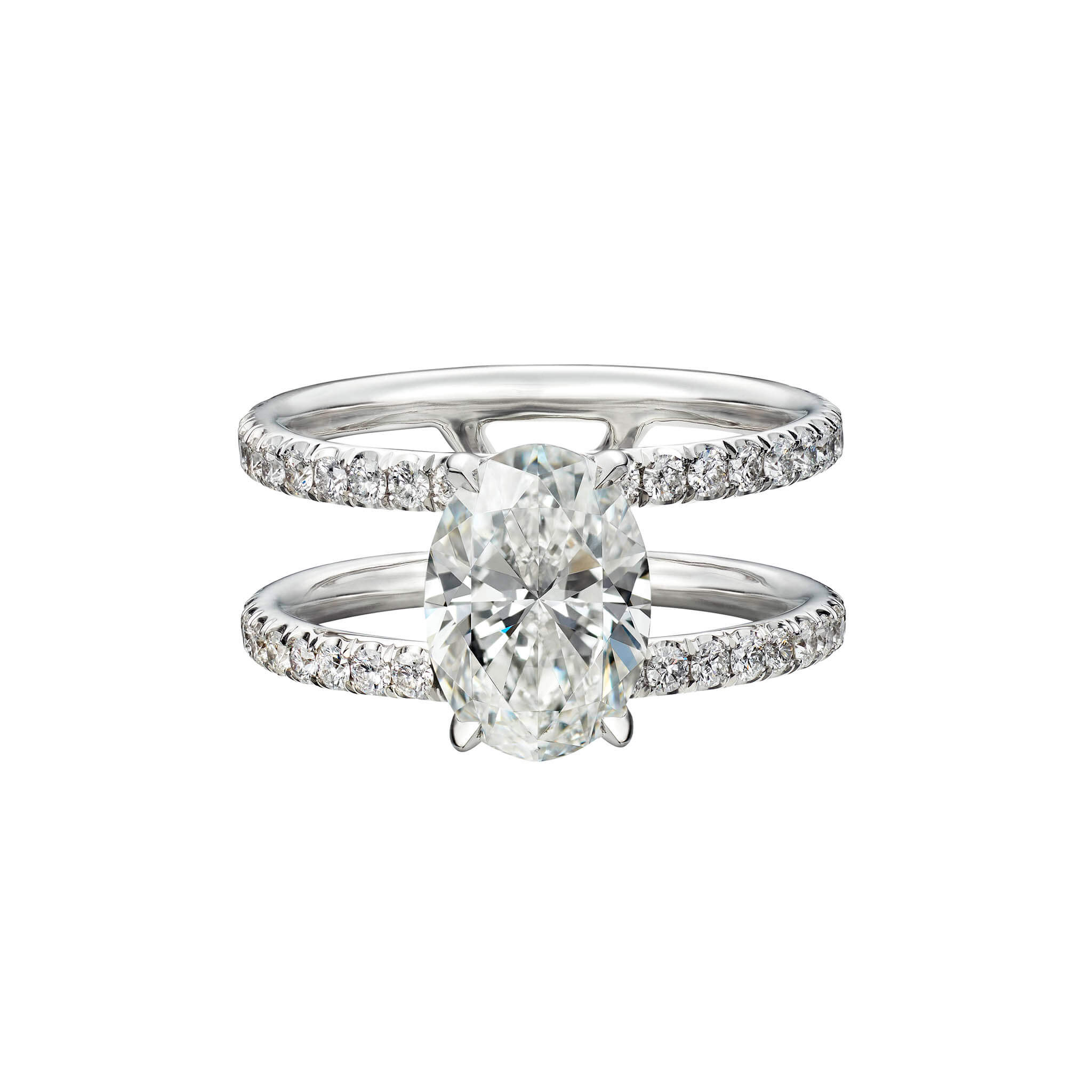 2.09 Carat Oval Cut Engagement Ring with Double Diamond Pavé