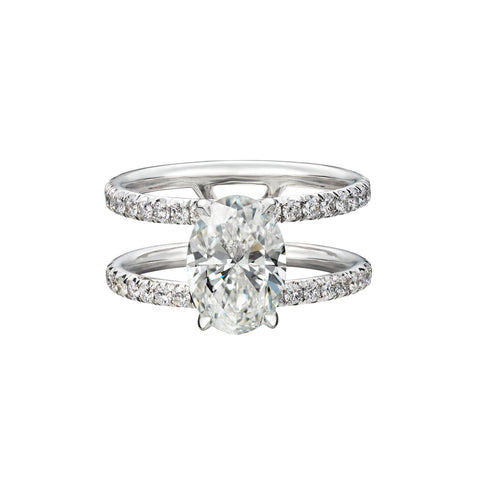 2.09 Carat Oval Cut Engagement Ring with Double Diamond Pavé