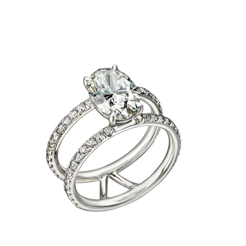 2.09 Carat Oval Cut Engagement Ring with Double Diamond Pavé