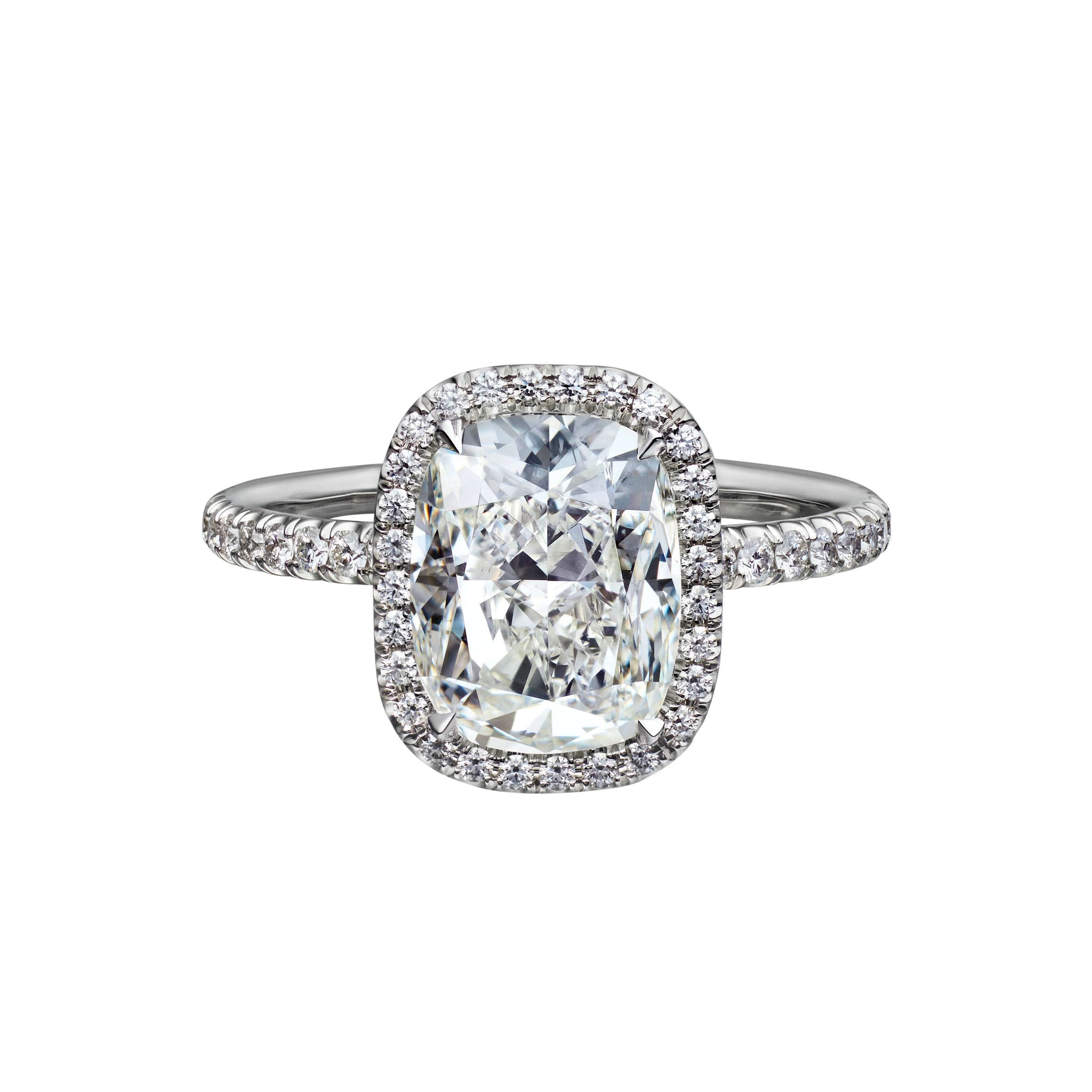 3.01 Carat Cushion Cut Engagement Ring with Pavé Halo