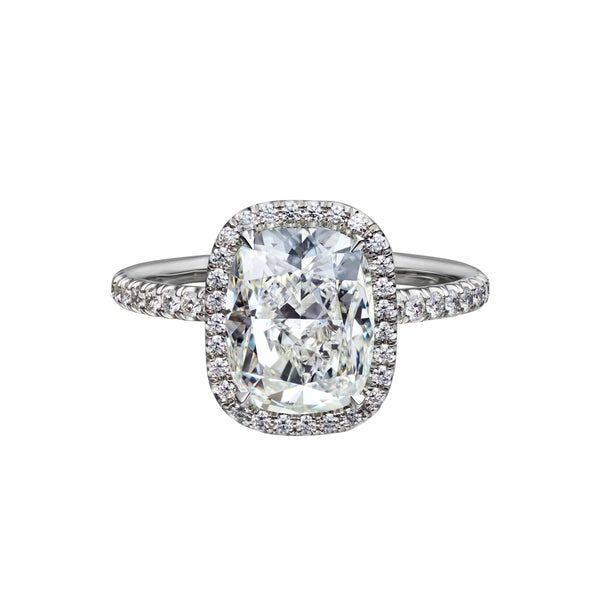 3.01 Carat Cushion Cut Engagement Ring with Pavé Halo