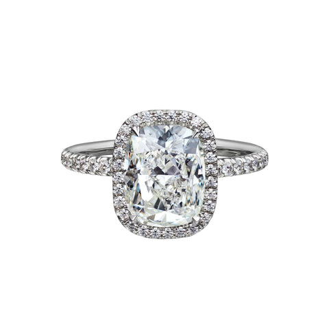 3.01 Carat Cushion Cut Engagement Ring with Pavé Halo