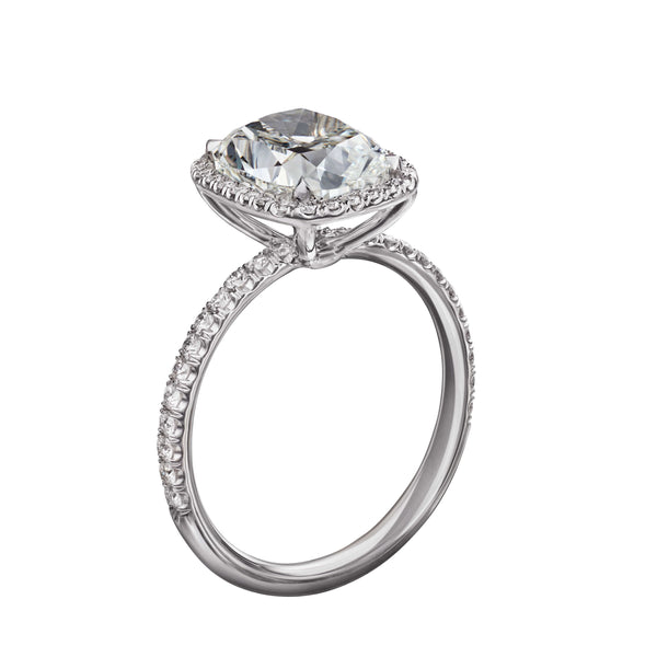 3.01 Carat Cushion Cut Engagement Ring with Pavé Halo