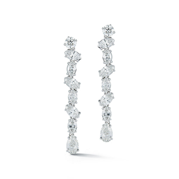 White Gold Multi Shape Strand Earrings