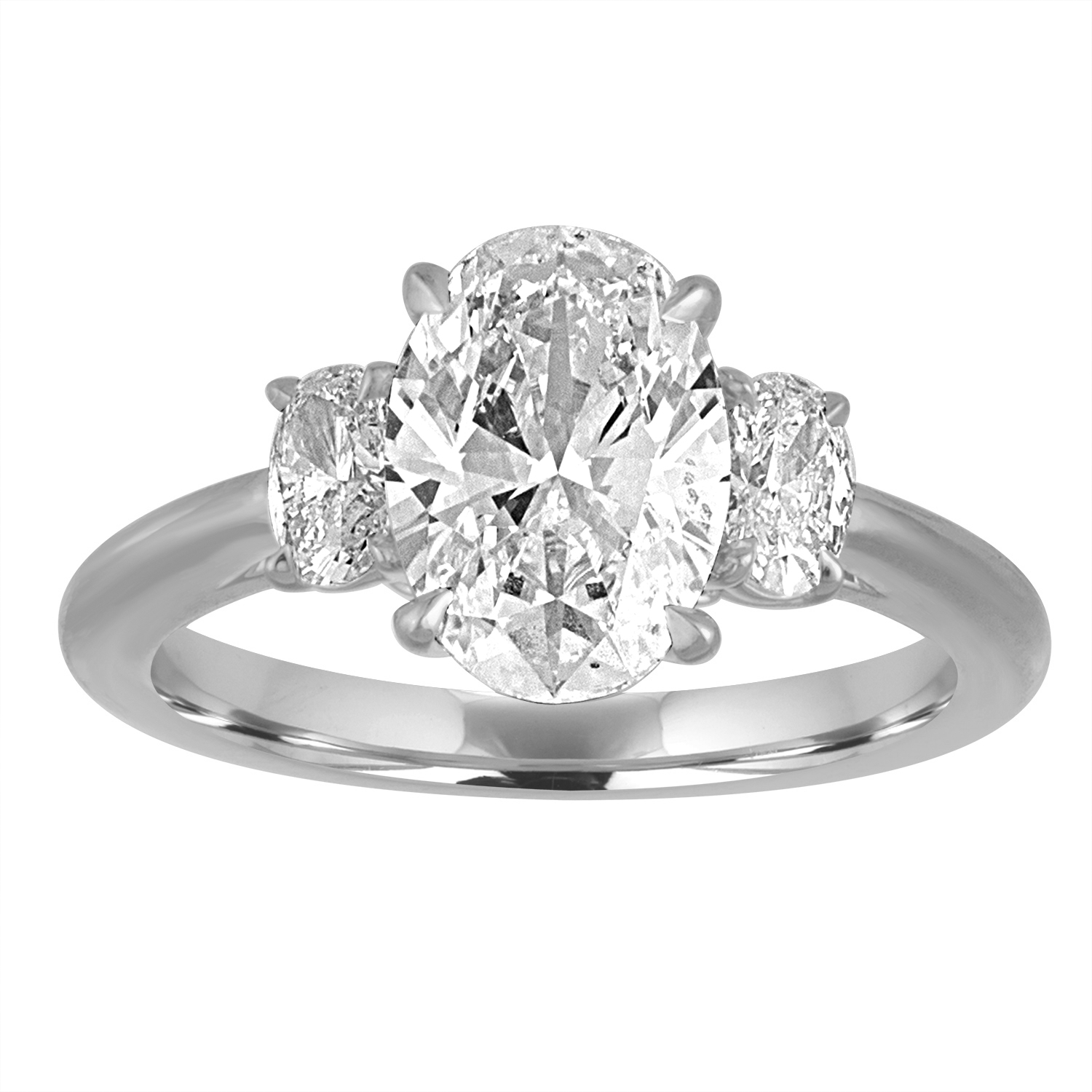 Oval Engagement Ring with Oval Side Stones in Platinum