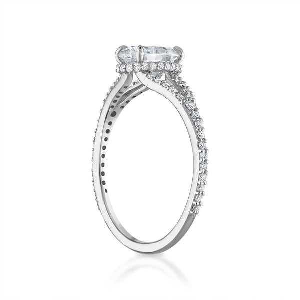 Oval Pave Split Shank Engagement Ring in Platinum
