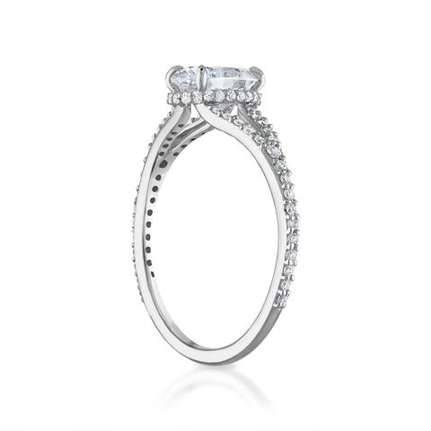 Oval Pave Split Shank Engagement Ring in Platinum