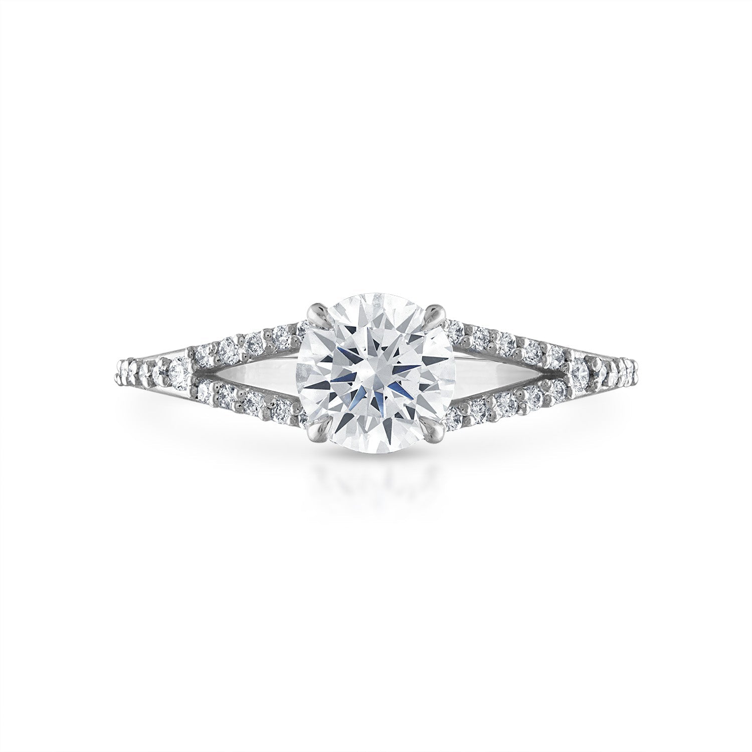 Round Pave Split Shank Engagement Ring in Platinum