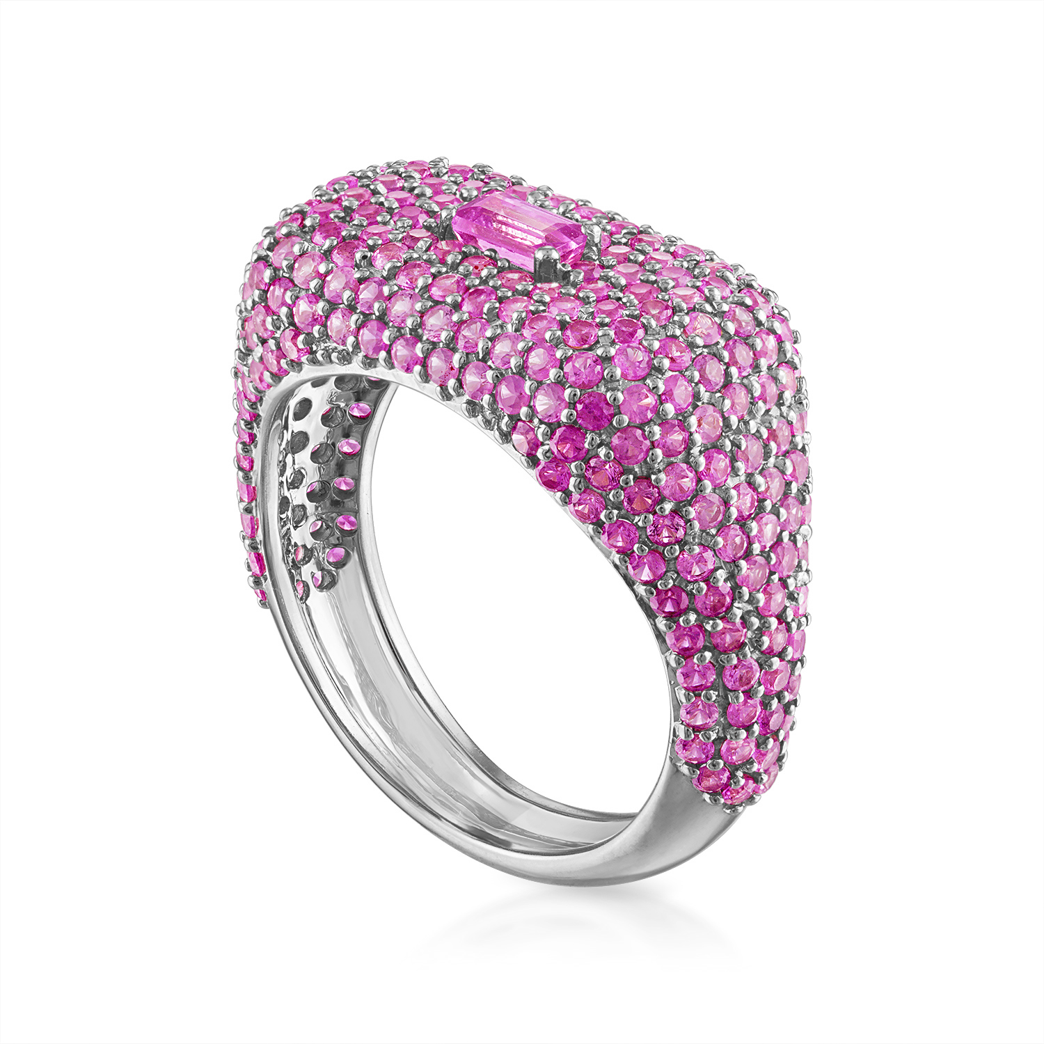 Pink Sapphire Domed Signet Ring in White Gold
