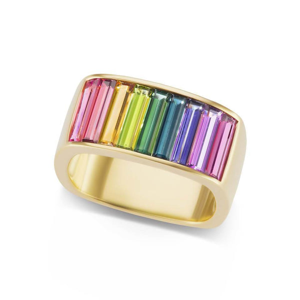 Wide Square Cirque Rainbow Band with Baguettes