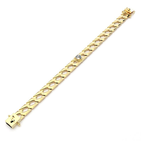 Heart Yellow Gold Cuban Link Bracelet