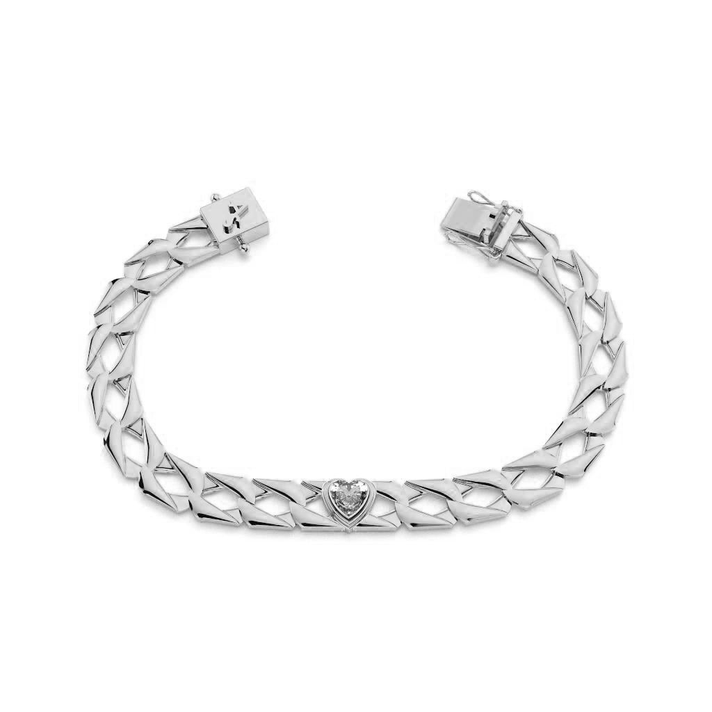 Heart White Gold Cuban Link Bracelet