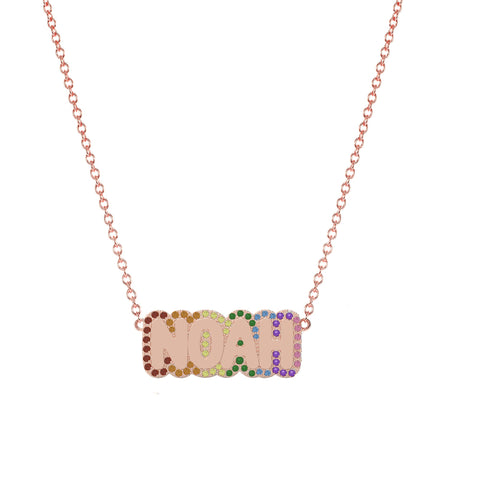 Large Bubble Name with Rainbow Outline Necklace