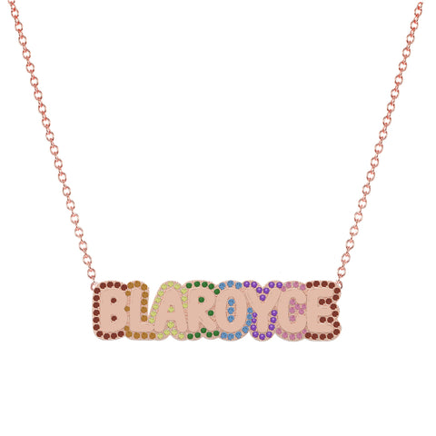 Large Bubble Name with Rainbow Outline Necklace