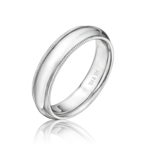 Gold Wedding Band with Milgrain in Platinum