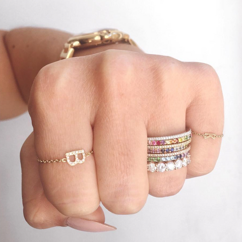 Pave Mini Letter Chain Ring