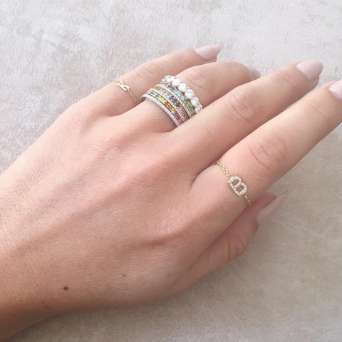 Pave Mini Letter Chain Ring