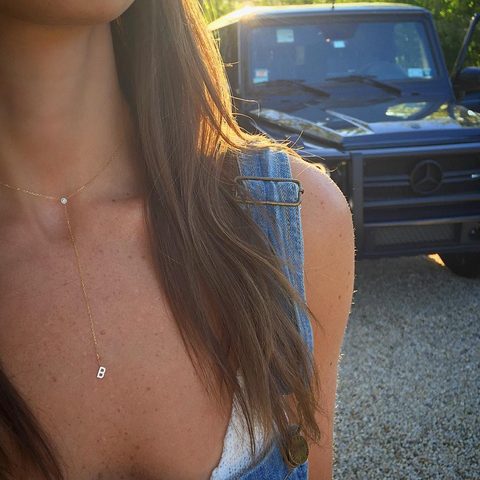 Mini Letter Lariat with Diamond Bezel