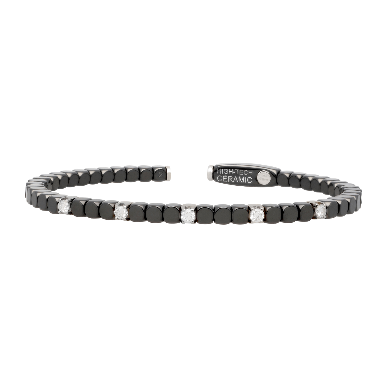 Women's Matte Black Ceramic Dado Bracelet with Five Diamonds