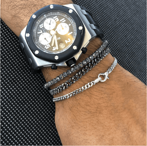 Men's Black & White Diamond Stretch Bracelet