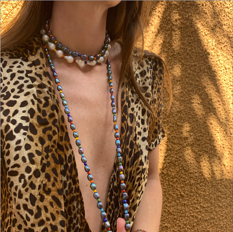 Black Baroque Pearl Collar Necklace