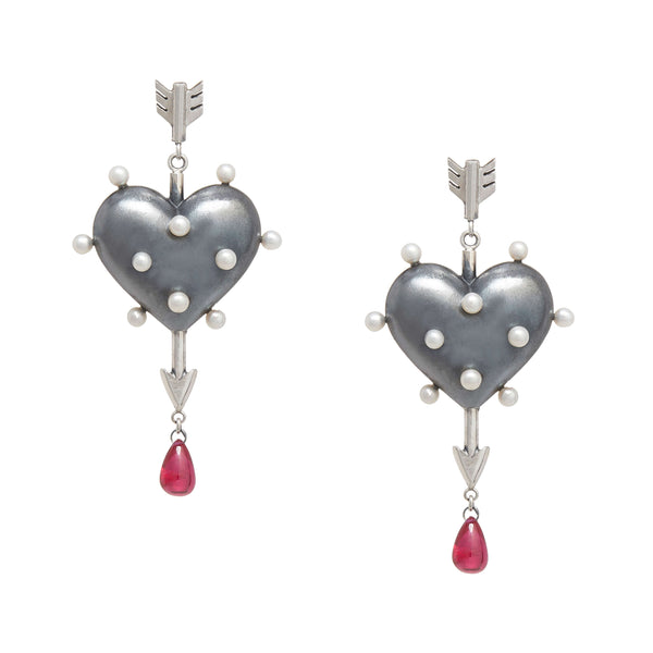 Through the Heart Pearl Earrings