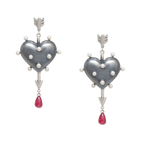Through the Heart Pearl Earrings