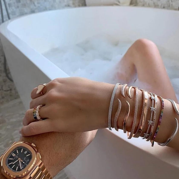 Gold Bangle with Diamond Pave Outline