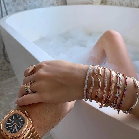Gold Bangle with Diamond Pave Outline