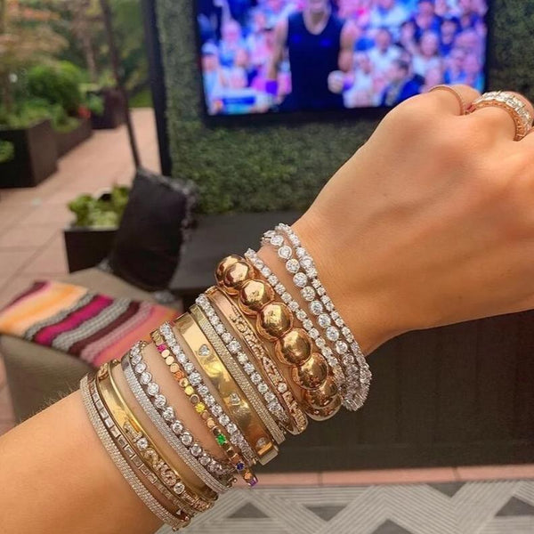 Gold Dado Bracelet with Rainbow Colored Stones