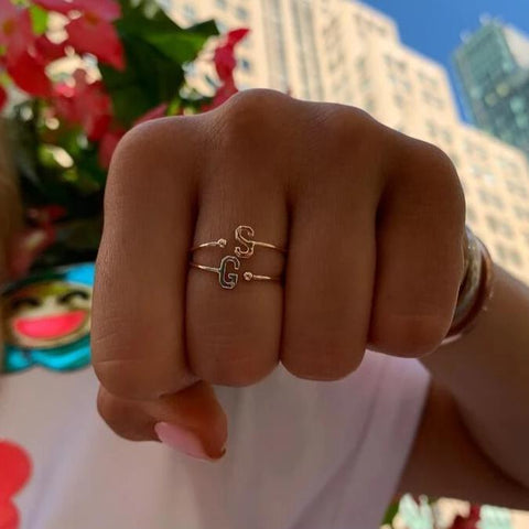 Mini Initial with Single Diamond Ring V2