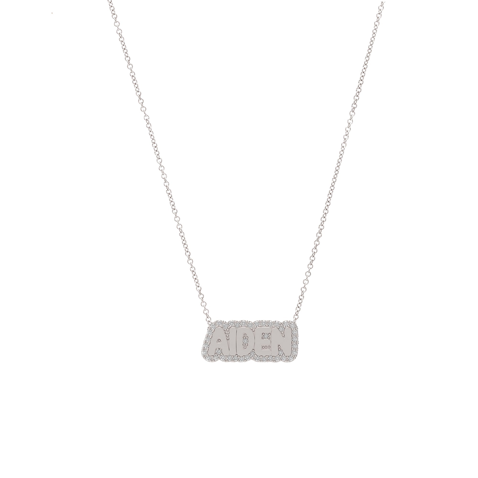 Extra Small Bubble Name with Pave Outline Necklace