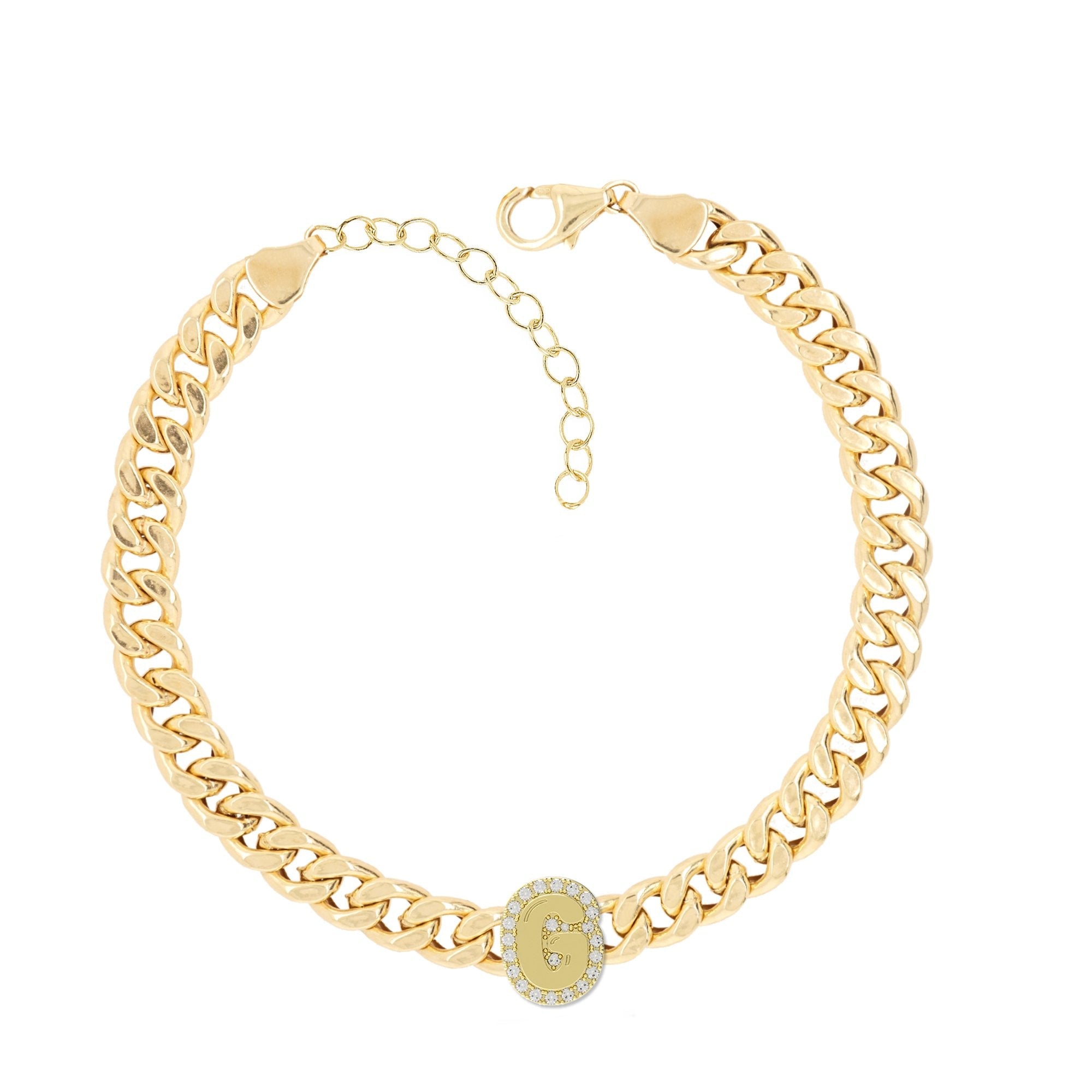 Large Cuban Chain with Large Bubble Initial Bracelet