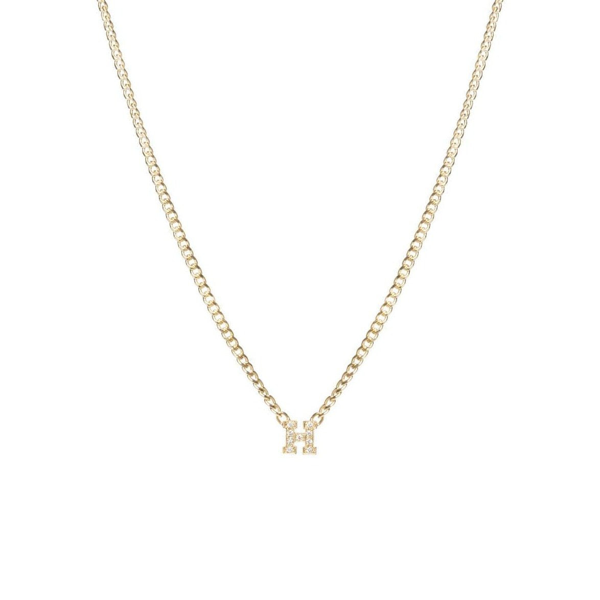 Curb Chain Necklace with Single Pave Initial